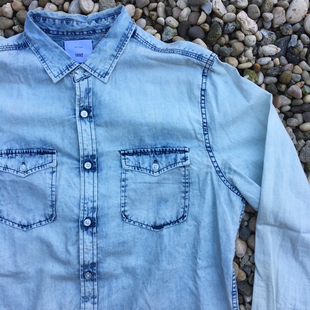 Zip Code 1992 Acid Wash Light Denim Button Up